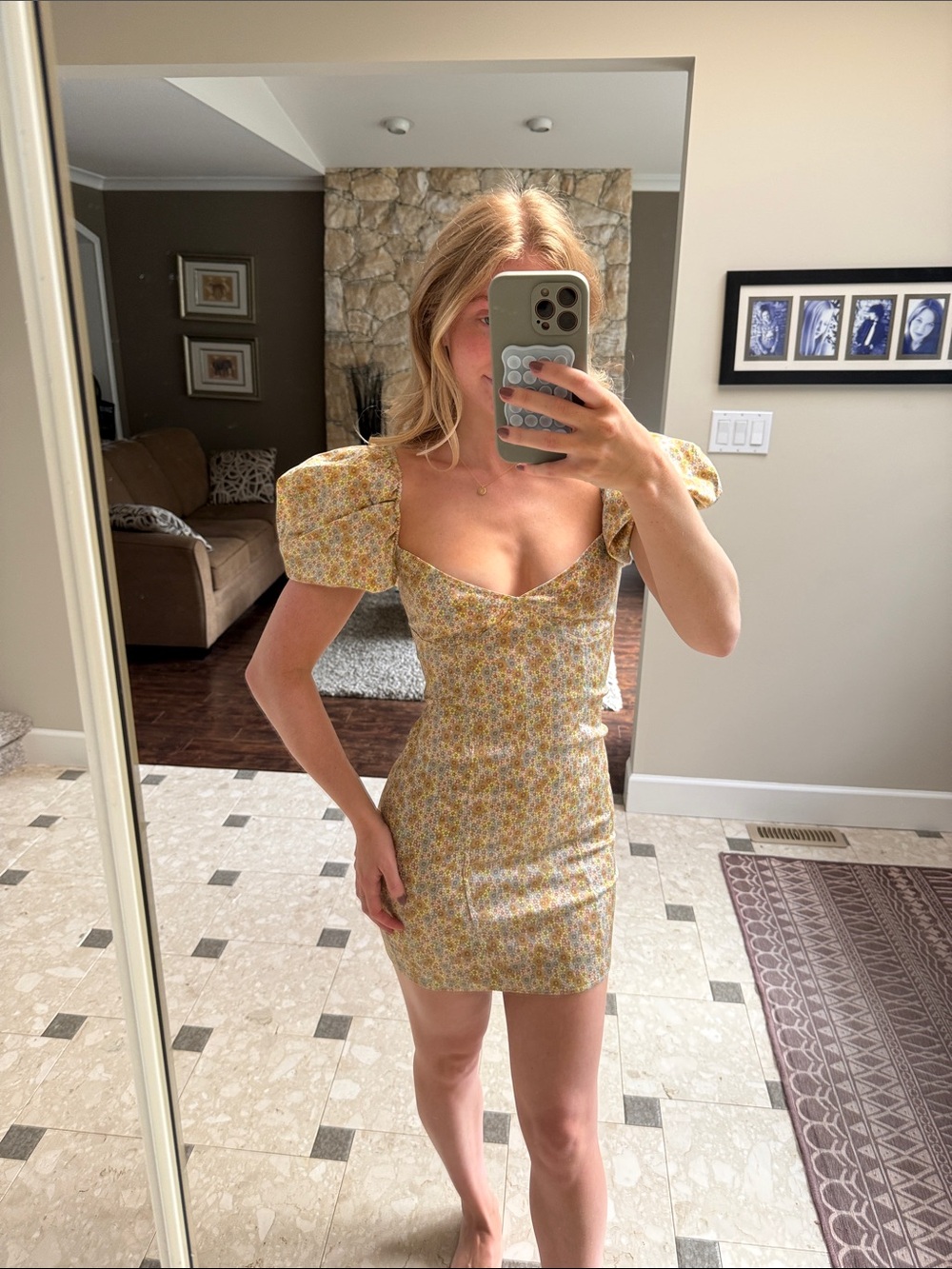 Zara Yellow Floral Puff-Sleeve Mini Dress